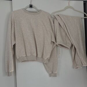 SKIMS heather oatmeal matching crewneck Sweatshirt and Joggers Set
